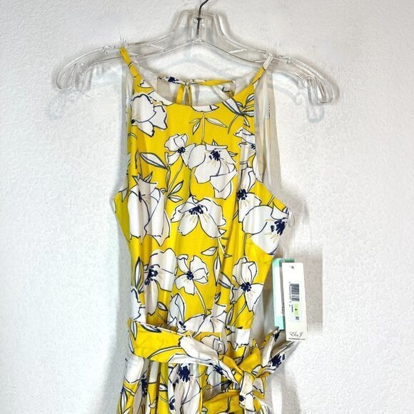 Eliza J Floral Dress Ruffle Midi Yellow Blue High Low Halter 4 - Picture 6 of 15